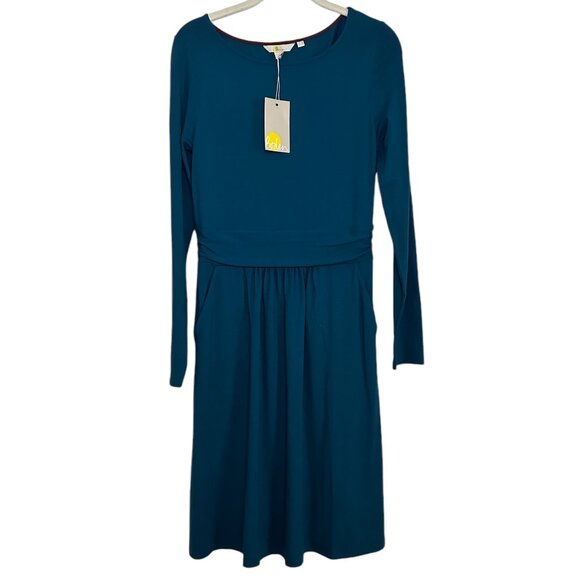 Boden Abigail Teal Jersey Dress  Long Sleeve Stretch NWT Size 8 - Picture 2 of 7